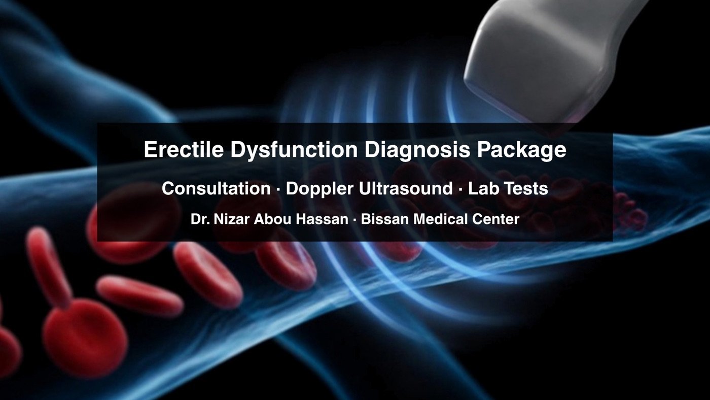 Illustration of blood flowing through an artery with Doppler ultrasound waves for the Erectile Dysfunction Diagnosis Package in Sharjah